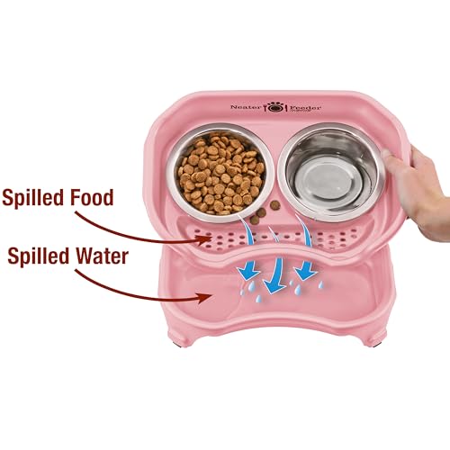 Neater Feeder Express Mess Proof Dog Bowls Elevated for Small Breeds Under 15 Lb, Made in USA, No Spill Raised Dog Food Bowl Stand, Stainless Steel Food and Water Bowl Set, Feeding Station, Pink - color: Pink, size: Small w/ Standard Bowls