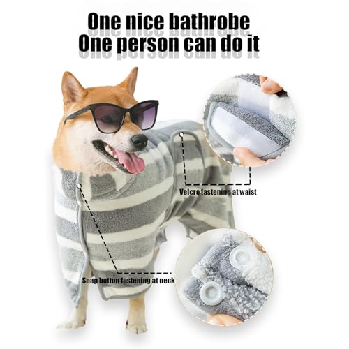 S Size Super Absorbent Dog Bathrobe, Quick-Dry Microfiber Dog Bath Towel for Small Dogs 10-18 lbs, Adjustable Post-Bath Drying Robe with Chest 23.6", Grey - size: S