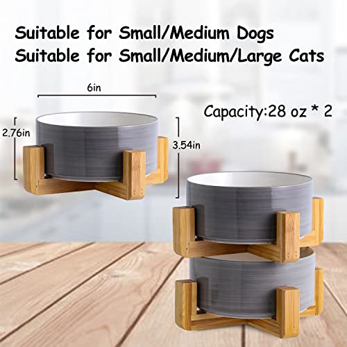 Petygooing Ceramic Cat Dog Bowl Set with Stand, Pet Food and Water Bowl,Medium Pet Dishes Anti Slip Set of 2 Cat Dog Bowls-Cute Modern Pet Food Bowls Small Medium Size (28 OZ /3.6 Cups) Grey White - color: Grey White, size: Medium Size Dog Bowls 850ML*2