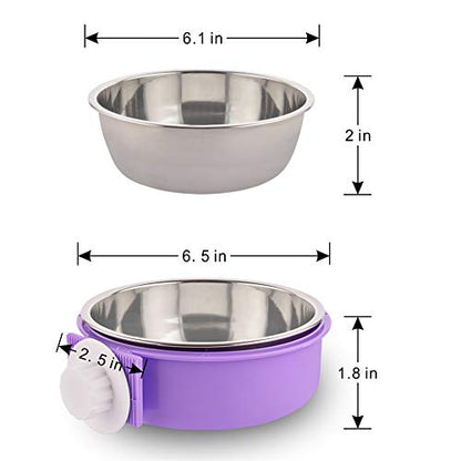 Crate Dog Bowl Removable Stainless Steel Water Food Feeder Bowls Cage Coop Cup for Cat Puppy Bird Pets (Large, Purple) - color: Purple, size: Large