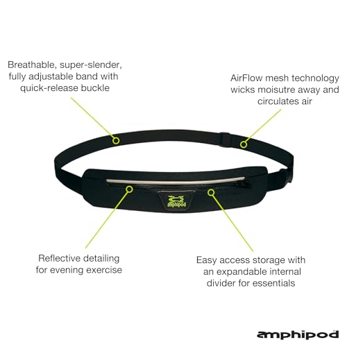Amphipod AirFlow MicroStretch Belt, Ultra-Light Minimalist Runners Waist Pack Bag for Running, Jogging, Men & Women - Black/Silver - L - color: Black/Silver