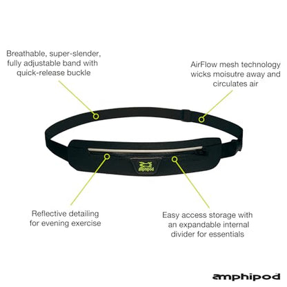 Amphipod AirFlow MicroStretch Belt, Ultra-Light Minimalist Runners Waist Pack Bag for Running, Jogging, Men & Women - Black/Silver - L - color: Black/Silver