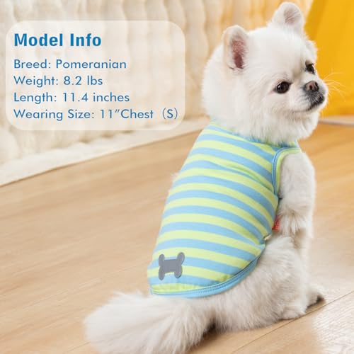 KYEESE 2Pack Dog Shirt, Soft Striped Dogs T Shirts, Lightweight Doggie Tank Top Cat Clothes, Sleeveless Dog Shirt for Small Dogs, Stretchy Pet Vest, Blue, Medium - color: 06# 2Pack (Blue+Striped), size: Medium (7-13lbs)