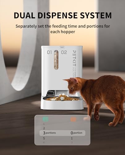 PETKIT Automatic Cat Dog Feeder with Camera, AI-Powered Motion Capturing, 1080P HD Video with Night Vision, 2.4G WiFi Pet Feeder with 2-Way Audio, Dual Hopper Pet Food Dispenser with Desiccant - color: White with Double Food Hopper