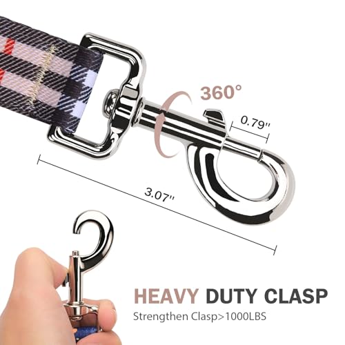 Hikiko Double Handle Dog Leash Cute Girl 5 Foot Padded Traffic Handles for Walking Training (Beige Plaid, 5ft) - color: Beige Plaid, size: 1 in x 5 ft
