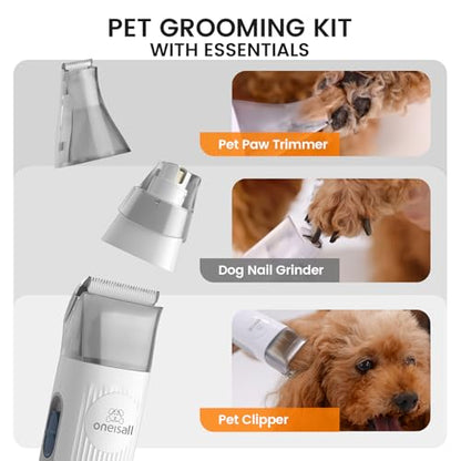 oneisall Dog Grooming Vacuum, Pet Grooming Vacuum with Clipper Nail Grinder, 1.5L Dust Cup Dog deshedding Brush with 7 Tools for Shedding Pet Hair, Home Cleaning (Grey) - color: Gray