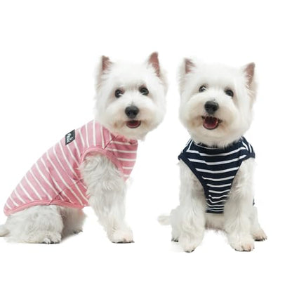 MIHACHI Dog Shirts Cotton Striped T-Shirt, Summer Pet Clothes for Small Dogs, 2-Pack Soft Puppy Apparel Cat Tee, Sleeveless Lightweight, Quick Dry, Breathable,Stretchy, Pink Navy S - color: Pink & Navy, size: Small