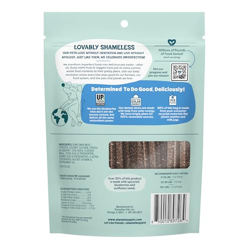 Shameless Pets Blueberry & Mint Dental Chews for Dogs, 8 Chews - Natural Dog Teeth Cleaning Treats with Fresh Breath Benefits | Grain-Free Dental Sticks for Small, Medium & Large Dogs - size: 7.2 Ounce (Pack of 1)