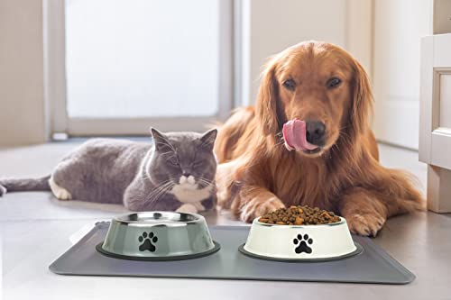 Stainless Steel Dog Bowls, Food and Water Non Slip Anti Skid Stackable Pet Puppy Dishes for Small, Medium and Large Dogs (2 Pack) - color: White & Grey, size: 1.5 Cup/12 oz