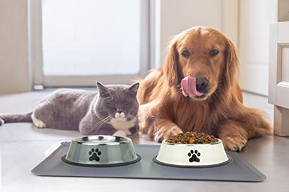 Stainless Steel Dog Bowls, Food and Water Non Slip Anti Skid Stackable Pet Puppy Dishes for Small, Medium and Large Dogs (2 Pack) - color: White & Grey, size: 1.5 Cup/12 oz