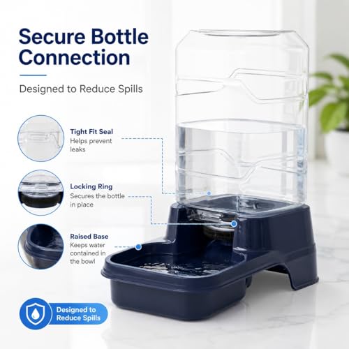 Gravity Pet Waterer for Dogs and Cats, Automatic Water Dispenser, 0.75 Gallon, Navy, Indoor Feeding Water Station