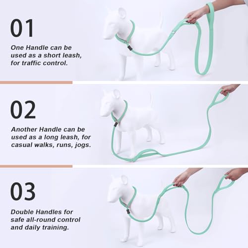 Slip Lead Dog Leash, Dog Training Leash with Double Handle, Soft Leather Slip Leash and Collar, Heavy Duty Nylon Dog Lead, No Pull Walking for Medium Large Small Dogs 6ft Mint Green - color: Mint Green, size: 6ft
