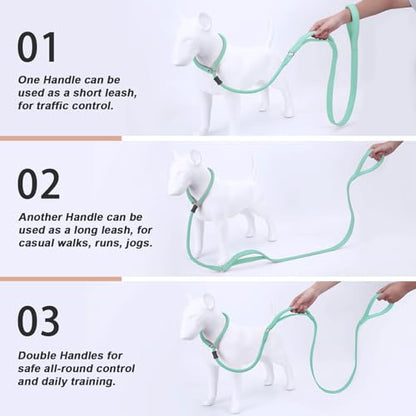 Slip Lead Dog Leash, Dog Training Leash with Double Handle, Soft Leather Slip Leash and Collar, Heavy Duty Nylon Dog Lead, No Pull Walking for Medium Large Small Dogs 6ft Mint Green - color: Mint Green, size: 6ft