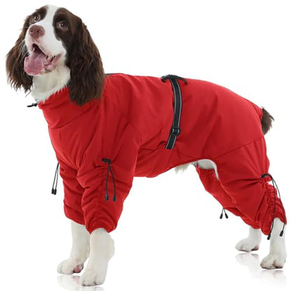 FUAMEY Full Body Dog Coat,Warm Dog Fleece Jackets with Harness Built in Windproof Dogs Snowsuit Zip up Pet Four Legged Pets Jumpsuit Winter Outfit Cold Weather Coats for Extra Large Dogs Red XL - color: Red, size: X-Large