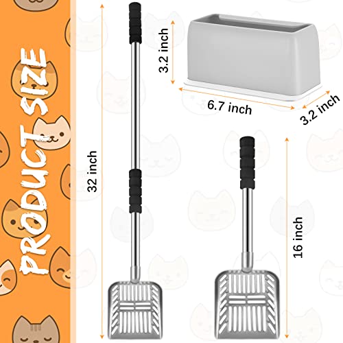 Hortsun 32 Inch Cat Litter Scooper Metal Long Handle with Cat Litter Scoop Holder Deep Kitty Sifter Shovel Detachable Stainless Steel Poop Sifter Scooper Caddy Kitty with Box(Gray) - color: Gray