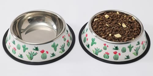 Stainless Steel Dog Bowls, Food and Water Non Slip Anti Skid Stackable Pet Puppy Dishes for Small, Medium and Large Dogs (2 Pack) - color: Cactus, size: 1.5 Cup/12 oz