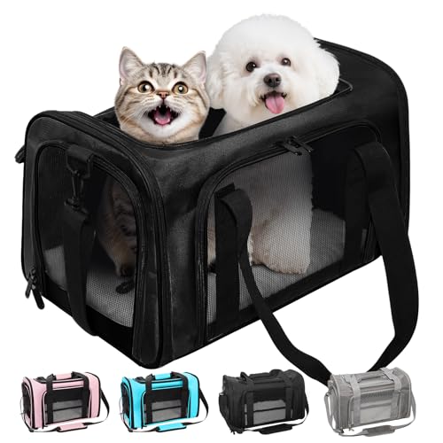 Soft-Sided Cat Carrier Expandable Pet Carrier Airline Approved Mesh Travel Carrier Up to 15lbs for Cats Small Dogs Collapsible Escape-Proof with Shoulder Strap Washable (18x11x11 Black) - color: Black, size: 11.0"L x 11.0"W x 18.0"H