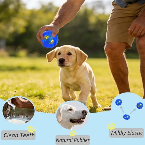 Indestructible Dog Balls 3.5 Inch Tough Chew Toys for Aggressive Chewers | Durable Blue Rubber Treat Dispensing Puzzle Dog Ball, Interactive Dual-Use Toy for Chewing, Feeding & Puppy Teething Relief - color: Blue