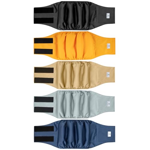 5 Pack Dog Diapers Male,Reusable Leakproof Pet Soft Dog Belly Band Wraps,Male Dog Diaper High Absorbency,Wider Washable Belly Band for Doggy Incontinence and Puppy Training - color: Black, Blue, Gray, Yellow, Khaki, size: S(11"-14")