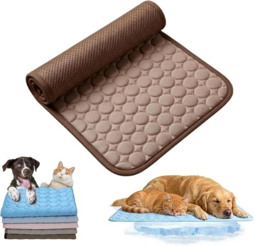 Dog Cooling Mat - No Freeze Needed, Self-Cooling Pad for Dogs,Summer Pet Cooling Mats,Portable Washable Cool Pads Pet Mat Indoor Outdoor for Crate Kennel Car Sofa Bed Floor (Brown, 50×40cm) - color: Brown, size: S