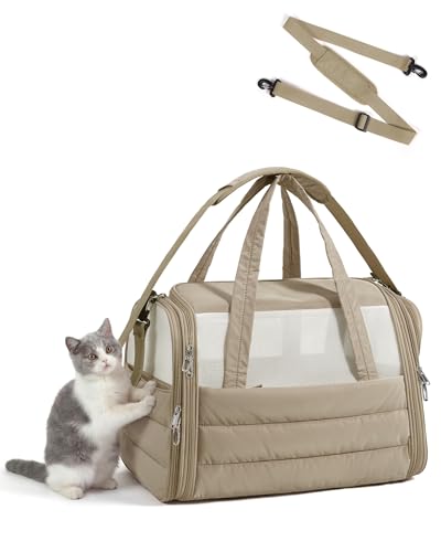 BAGSMART Cat Carrier: Soft-Sided Pet Carrier for Small Medium Cats Dogs Puppy Quilted Collapsible Puffy Travel Bag Up to 25 Lbs Brown - color: Brown, size: 19.3"L x 13.0"W x 13.0"H