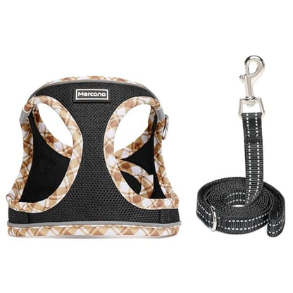 Mercano Soft Mesh Dog Harness and Leash Set, Step-in Reflective Breathable Lightweight Vest Harnesses with Safety Buckle for Small Dogs, Cats (Black Yellow, XXS) - color: Black Yellow, size: XXS (Chest: 9.5"-11.2")