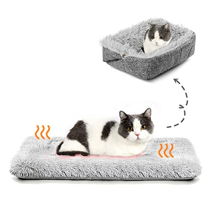 Cat Bed Self Warming, Foldable Self Heated Cat Mat Heating Pad 24 x 20 inch Extra Warm Thermal Pet Pad for Indoor Outdoor Cats, Non-Slip Bottom Washable Non Electric, Grey - color: Grey