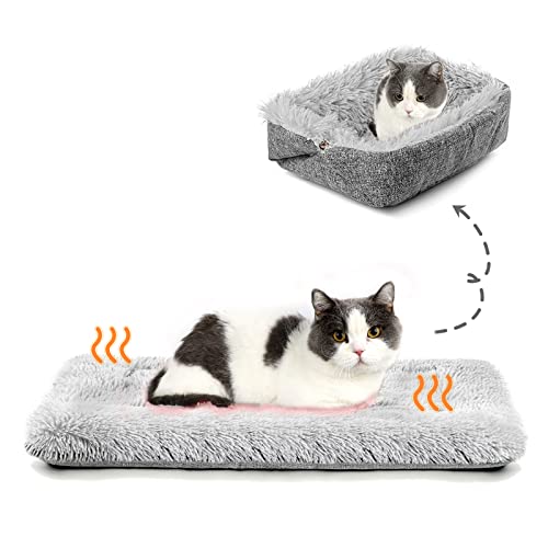 Cat Bed Self Warming, Foldable Self Heated Cat Mat Heating Pad 24 x 20 inch Extra Warm Thermal Pet Pad for Indoor Outdoor Cats, Non-Slip Bottom Washable Non Electric, Grey - color: Grey