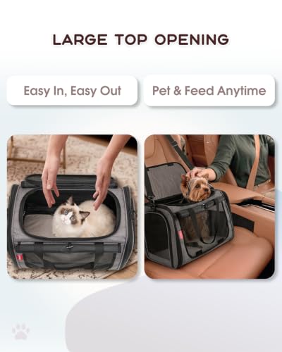 BurgeonNest Soft Cat Carrier Large, Pet Carrier Dog Carrier for Big Cats and Small Dogs up to 25 lbs Collapsible Top Loading with Dual-Exit Tunnel, Privacy Protection, Mesh Ventilation, Travel, Gray - color: Grey, size: 18.9"L x 13.4"W x 14.6"H