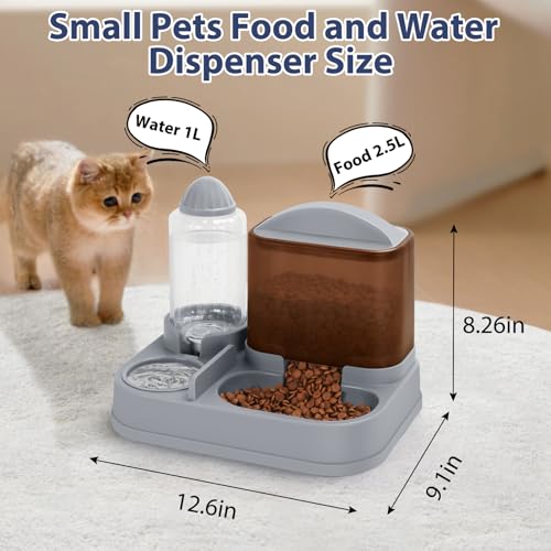 Yummy Sam Automatic Small Pet Feeder and Water Dispenser, 2 in 1 Gravity Cat Auto Pet Feeder and Waterer Set Feeder Dish for Small Medium Pets Dog Puppy Kitten (Brown·) - color: Brown·