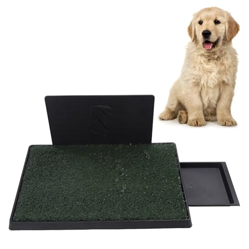 Dog Grass Pee Pads, Reusable Artificial Grass Potty Tray with 3 - Layer Drainage System, Easy to Clean Indoor Puppy Training Mat for Small Dogs, Includes Baffle and Tray (Large Size with Baffle) - size: Large Size with Baffle