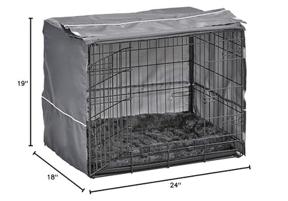 MidWest Homes for Pets Double Door 24-inch Dog Crate Kit, Bundle Includes a Two-Door Cage, Matching Gray Bed and Crate Cover, For Small Breeds