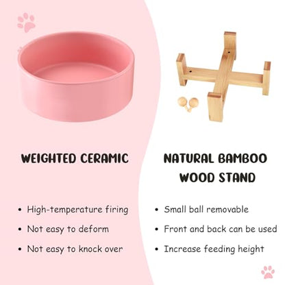 SPUNKYJUNKY 15° Slanted Ceramic Dog and Cat Bowl with Wooden Stand, Tilted Bulldog Food and Water Bowl No Slip Non-Spill for Cats Medium Dogs Big Face Pets 28.7 OZ (3.6 Cups,Pink) - color: Pink, size: 3.6 CUPS × 1