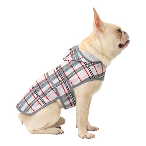 Dog Raincoat, Waterproof Dog Rain Jacket with Hood, Adjustable Rain Coat Poncho with Reflective Strips & Leash Hole for Large Medium Small Dogs Puppies, Lightweight Pet Clothes - color: Khaki Plaid, size: Medium