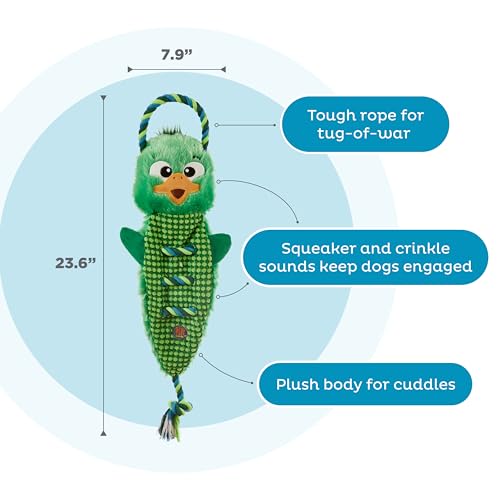 Outward Hound Ropiez Rope Interactive Dog Tug Toy for Tugging Squeaky Fun, 23.6 Inch Mallard, Green, Large - color: Ropiez Mallard