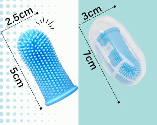 Gomoly Pet Toothbrush, 360 ° Dog Tooth Cleaning Set, Cat Finger Cover Toot-hbrush for Cleaning Tongue Coating and Tooth Care, Pet Silicone Finger Cover Toothbrush Set of 2 with case (Clear, Large) - color: Clear