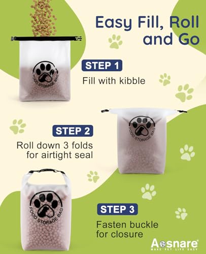 42 Cups Pet Food Storage Bag for Travel - Transparent Leak-Proof Dog Food Container with Roll-Top Closure, Keeps Kibble Fresh for Camping Trip, Dog Boarding and Hiking - size: 42 Cups