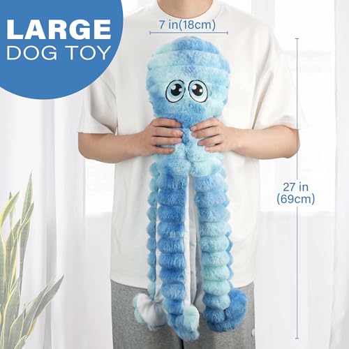 Prime Pets Dog Toys for Large Dogs, 27“ Extra Large Plush Octopus Dog Toy, Crinkle Squeaky Dog Toys to Keep Them Busy, Interactive Tug of War Pet Toy for Small Medium Large Breeds, Tie-dye Blue - color: Tie Dye Blue