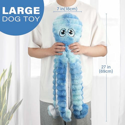 Prime Pets Dog Toys for Large Dogs, 27“ Extra Large Plush Octopus Dog Toy, Crinkle Squeaky Dog Toys to Keep Them Busy, Interactive Tug of War Pet Toy for Small Medium Large Breeds, Tie-dye Blue - color: Tie Dye Blue