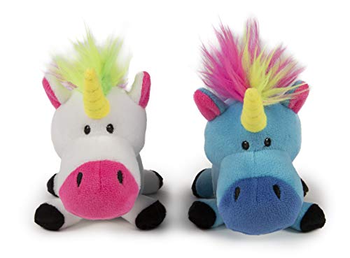 goDog (2 Count) Magical Creatures Unicorn Squeaky Plush Dog Toy, Chew Guard Technology - Blue/White, Small - size: Small, style: Unicorns, 2-Pack