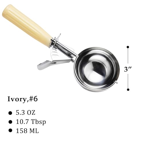 Saebye Portion Scoop - #6 (5.3 oz) - Disher, Food Scoop, Cupcake Scoop, Muffin Scoops - Portion Control - 18/8 Stainless Steel, Ivory Handle - size: #6 / 5.3 oz