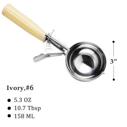 Saebye Portion Scoop - #6 (5.3 oz) - Disher, Food Scoop, Cupcake Scoop, Muffin Scoops - Portion Control - 18/8 Stainless Steel, Ivory Handle - size: #6 / 5.3 oz