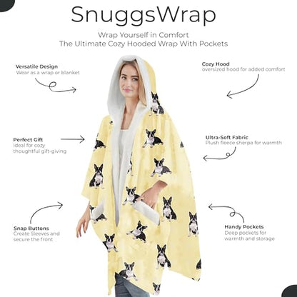 E&S Pets Sherpa Wearable Blanket Hoodie for Women – Soft Fleece Snuggs Wrap – 32 Dog & Cat Breeds – Warm Pet Lover Gifts - color: Boston Terrier