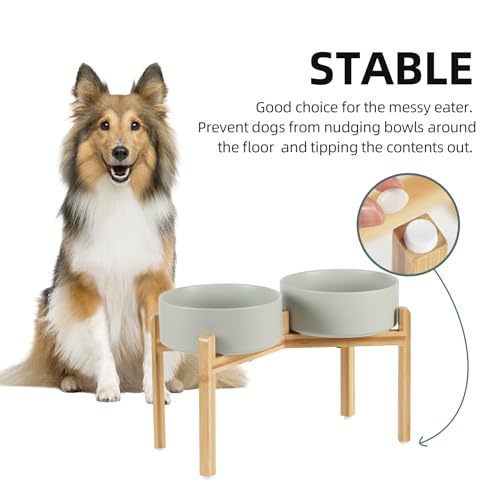 Havniva 8.3” Dog Bowls Elevated Ceramic Dog Food and Water Bowl Set, Double Raised Dog Water Bowl with Stand Non-Slip Rubber Base Large Capacity Feeding Pet Food Bowl for Large Dogs - color: Matte Gray - 2 Bowls+Stand, size: 8.3 Inch