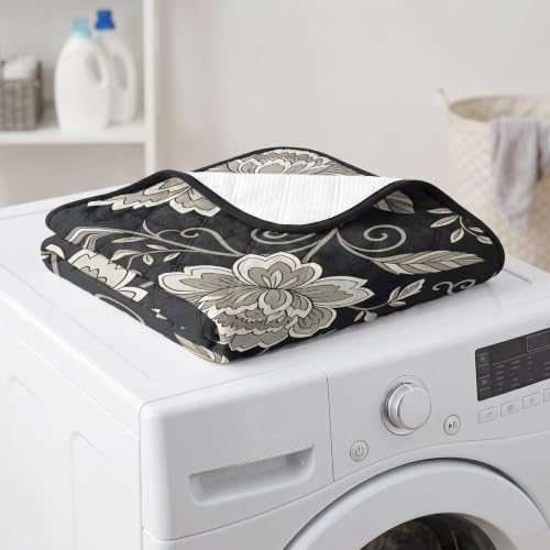 Large Blooms Washable Pee Pads for Dogs, Charcoal Linocut Texture Reusable Puppy Pad Waterproof & Non-Slip, Multi-Use Potty Training Mat for Crates, Indoor, Outdoor and Car Travel 36"x24" - size: 36"x24"
