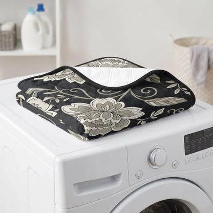 Large Blooms Washable Pee Pads for Dogs, Charcoal Linocut Texture Reusable Puppy Pad Waterproof & Non-Slip, Multi-Use Potty Training Mat for Crates, Indoor, Outdoor and Car Travel 36"x24" - size: 36"x24"