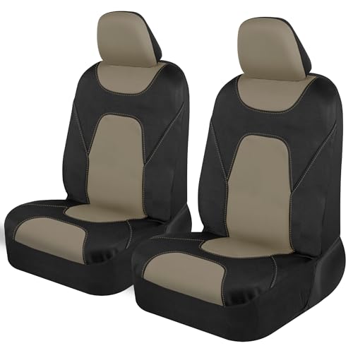 Motor Trend AquaShield Waterproof Front Seat Covers, Beige Seat Covers for Cars – Neoprene Front Car Seats Cover, SUV Seat Covers Protector - Car Interior Cover for Auto, Trucks, & Dog Owners - color: a4-Black & Beige Front Seats