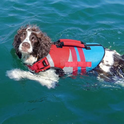 Kuoser Dog Life Jacket with Reflective Strips, High Visibility Dogs Swim Vest with Rescue Handle, Adjustable Dog Life Vest for Swimming, Boating, Pool & Beach, Doggy Lifejacket Small Medium Large Dogs - color: Red & Navy, size: Small (Chest Girth:16.9-21.
