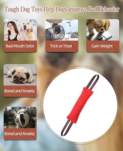Clysoru Tug Toy for Dogs Tug of War Dog Toy with 2 Strong Red Band Handles Lasting Training Equipment Puppy to Large Dogs Interactive Toy Best for Tug of War Pull Indestructible Rope Toys (Vermeil) - color: vermeil
