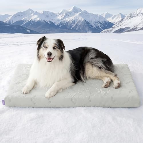 LE SURE ApexCloud™ XL Cooling Dog Bed with Removable Washable Cover,41IN | Q-Max>0.5 Cool-Touch Fabric, Orthopedic Egg Crate Foam,Breathable Non-Slip Summer Mat,For Active Senior Long-Haired Pets,Grey - color: Cooling Gray, size: 41x27x3.3